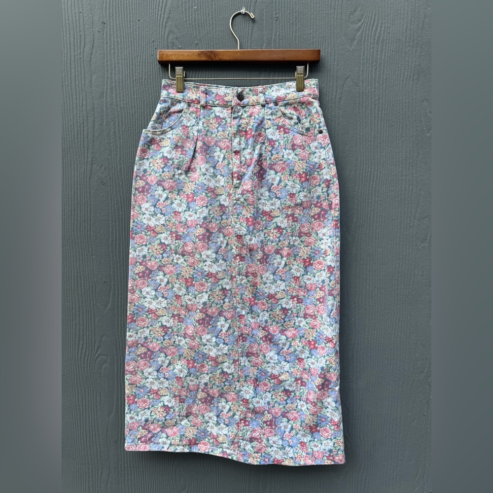 90s Gotcha Covered Jeanswear Floral Denim Midi Skirt Size 6